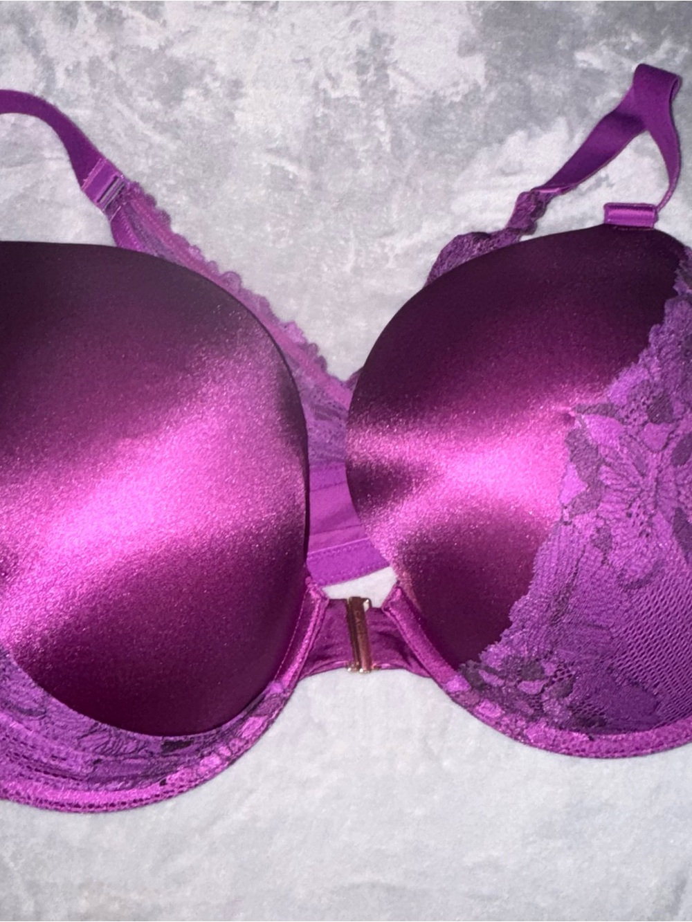 Cacique Satin & Lace Push-Up Bra in Vibrant Purple